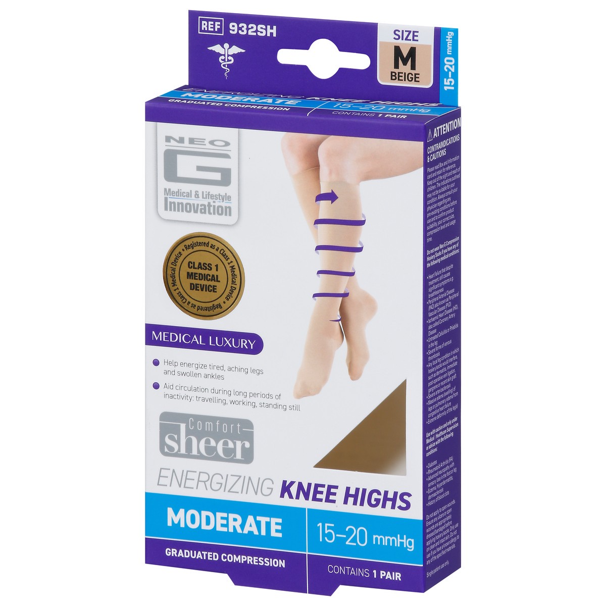 slide 2 of 9, Neo G Energizing Moderate Beige Knee Highs Medium 1 Pair, 1 ct