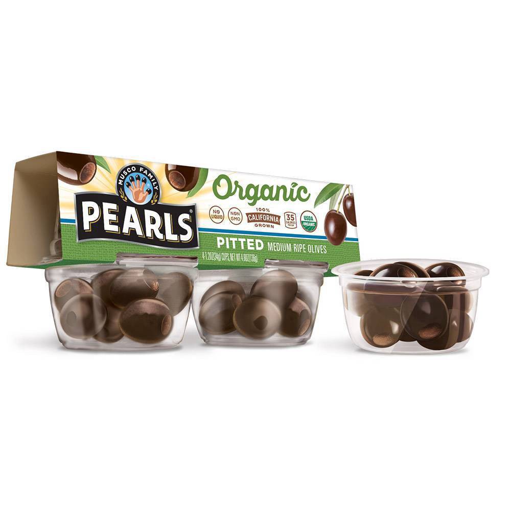 slide 2 of 2, Pearls Organic Black Pitted Medium Ripe Olives 4-1.2 Oz. Cups, 4 ct; 1.2 oz