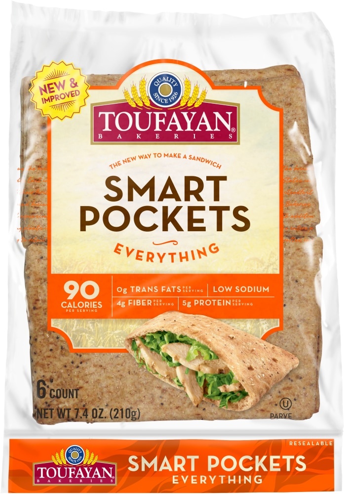 slide 1 of 1, Toufayan Bakeries Everything Flavored Smart Pockets, 7.4 oz