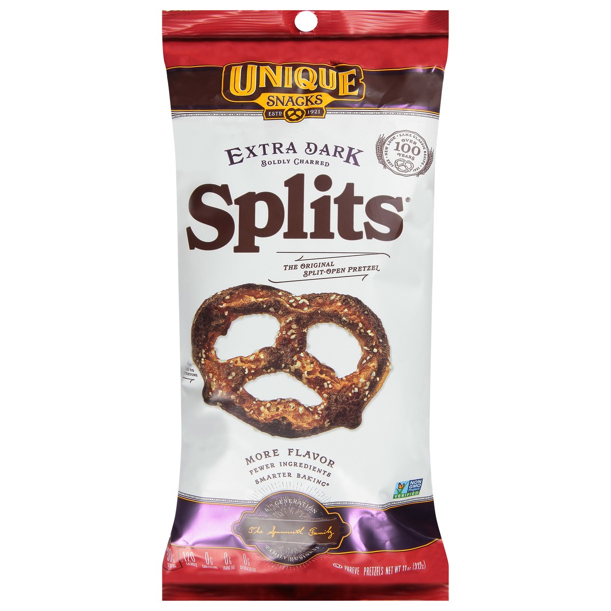 slide 1 of 9, Unique Snacks Splits Extra Dark Pretzels 11 oz, 11 oz