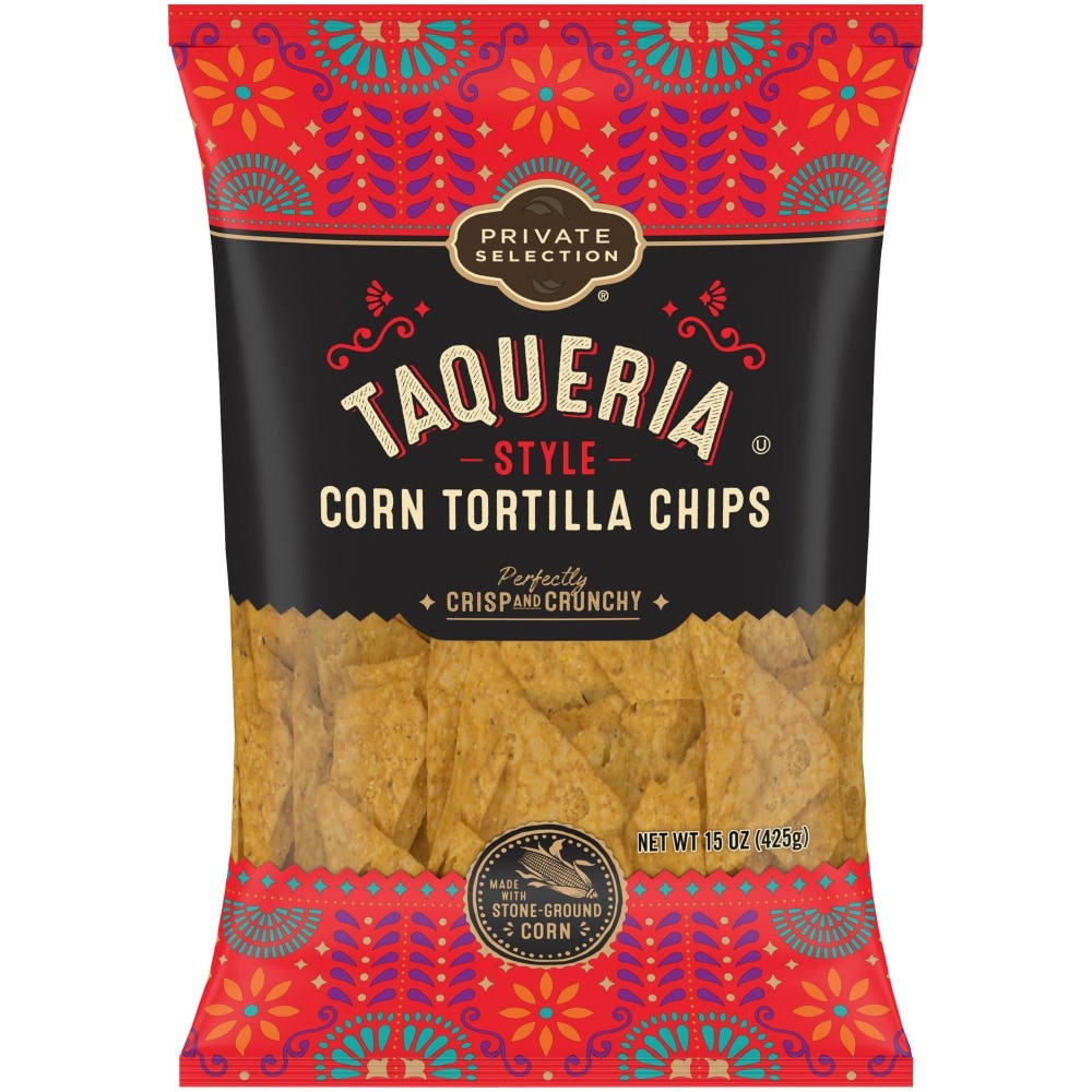 slide 1 of 1, Private Selection Taqueria Style Corn Tortilla Chips, 15 oz