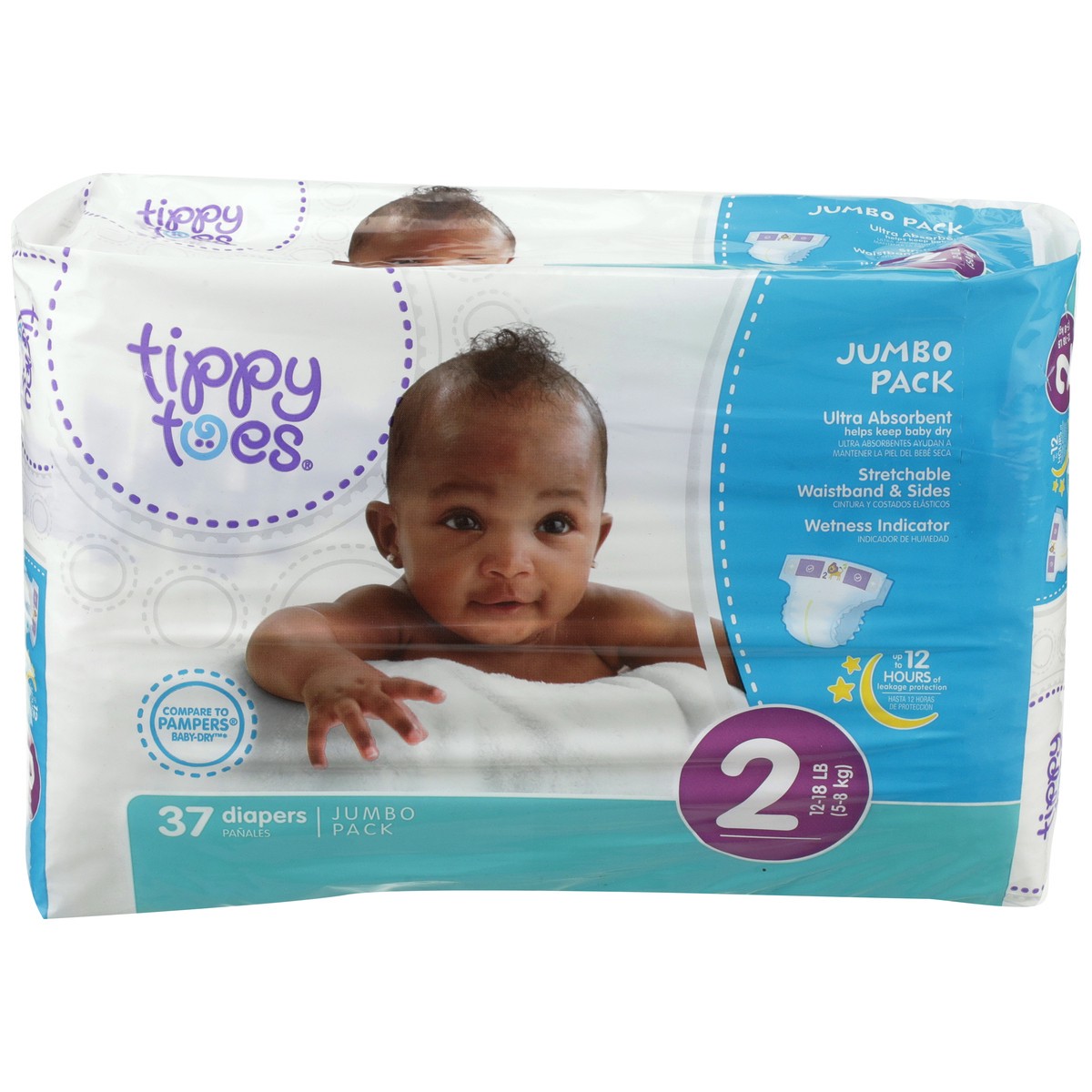 slide 1 of 8, Tippy Toes Jumbo Diapers Size 2, 37 ct