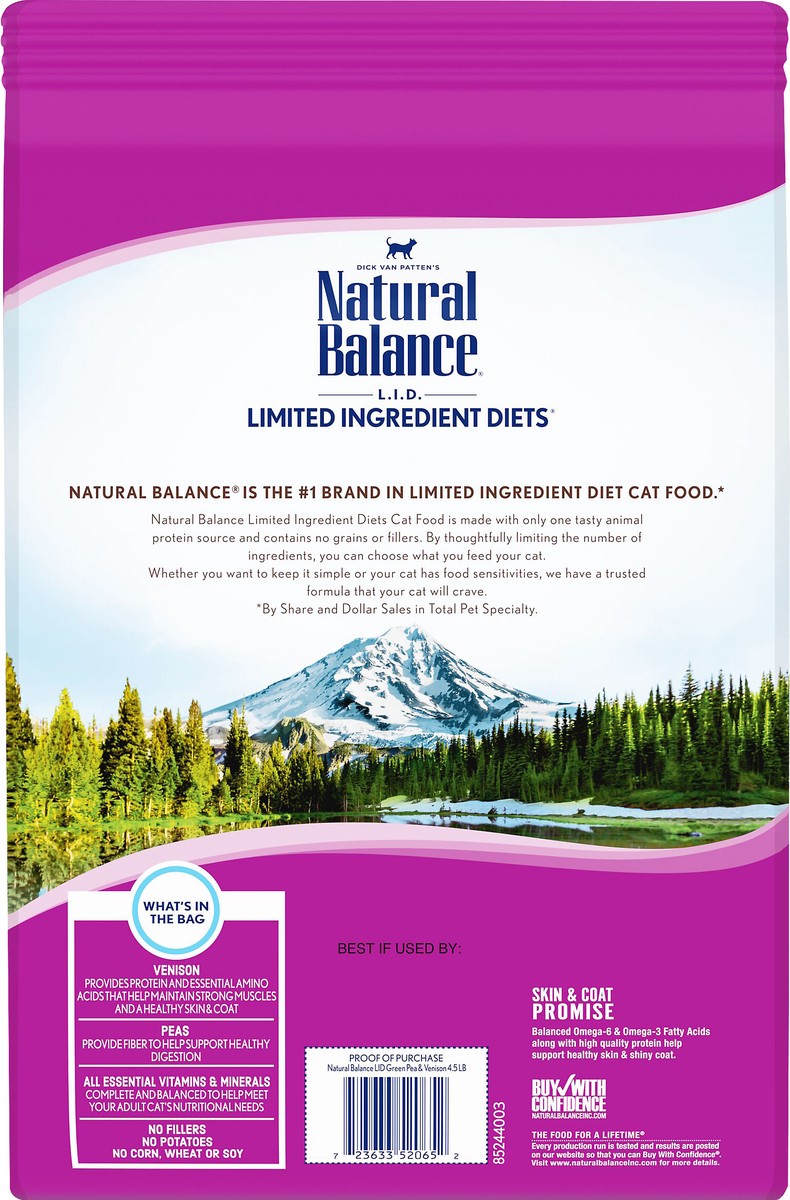 slide 3 of 6, Natural Balance L.I.D. Limited Ingredients Diet Grain Free Green Pea & Venison Formula Cat Food 4.5 lb, 4.5 lb