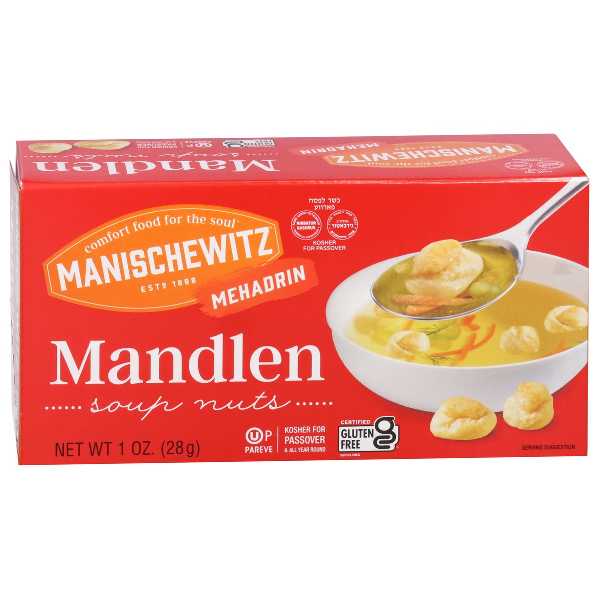 slide 1 of 9, Manischewitz Mehadrin Mandlen Soup Nuts 1 oz, 1 oz