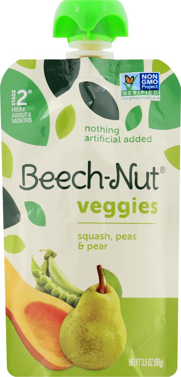 slide 9 of 10, Beech-Nut Veggies On-The-Go Pouches Squash Peas Pears Blend Stage 2 Baby Food, 3.5 oz