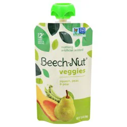 Beech-Nut Veggies On-The-Go Pouches Squash Peas Pears Blend Stage 2 Baby Food