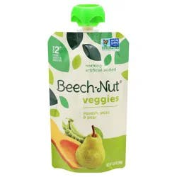 Beech-Nut Veggies On-The-Go Pouches Squash Peas Pears Blend Stage 2 Baby Food