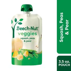 Beech-Nut Veggies On-The-Go Pouches Squash Peas Pears Blend Stage 2 Baby Food