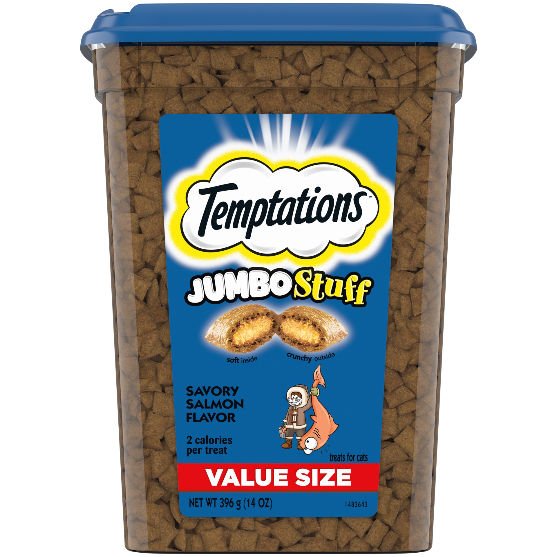 slide 1 of 7, Temptations Jumbo Stuff Crunchy And Soft Cat Treats, Savory Salmon Flavor, 14 oz