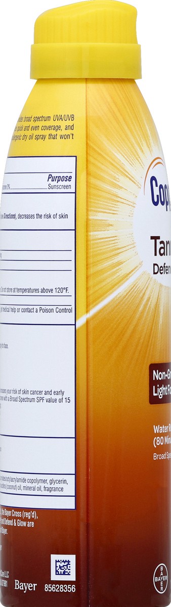 slide 8 of 8, Coppertone Tanning Defend & Glow Sunscreen spray SPF 15 Water Resistant, 5.5 oz