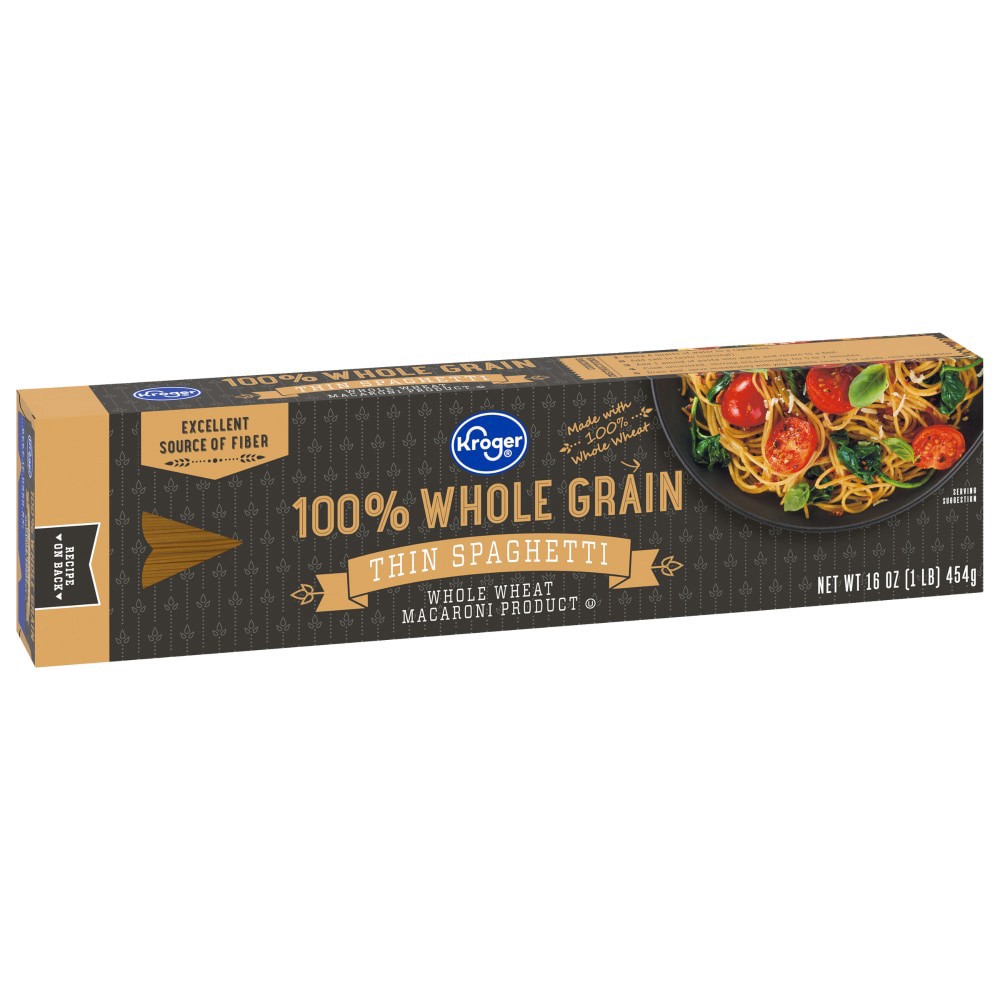 slide 1 of 4, Kroger 100% Whole Grain Thin Spaghetti, 16 oz