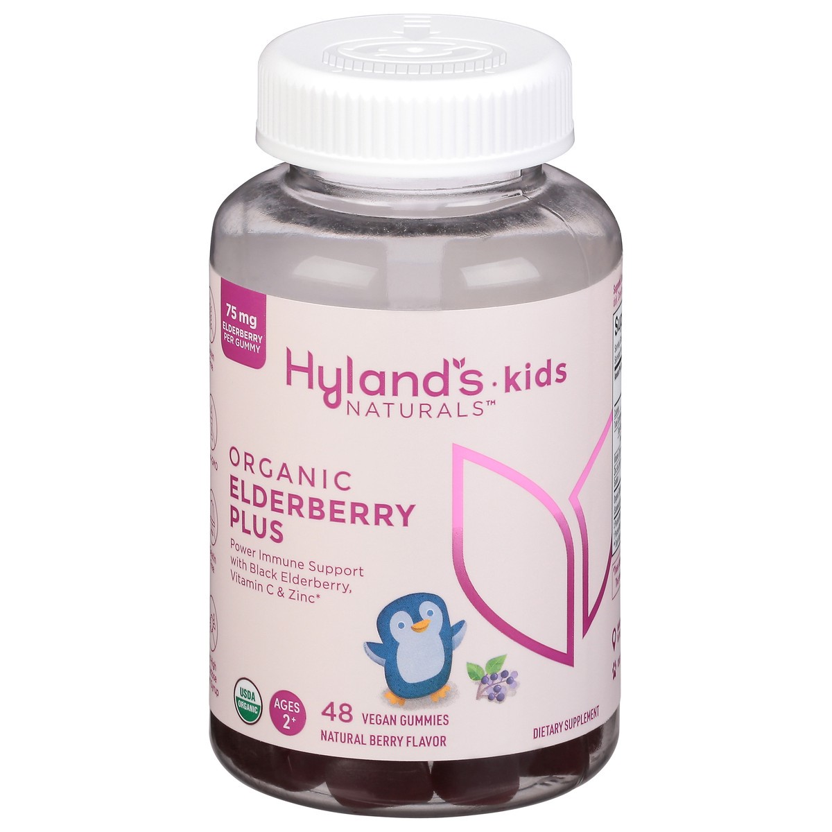 slide 1 of 5, Hyland's Naturals Kids Organic Natural Berry Flavor Elderberry Plus 48 Gummies, immune support supplement, 48 ct