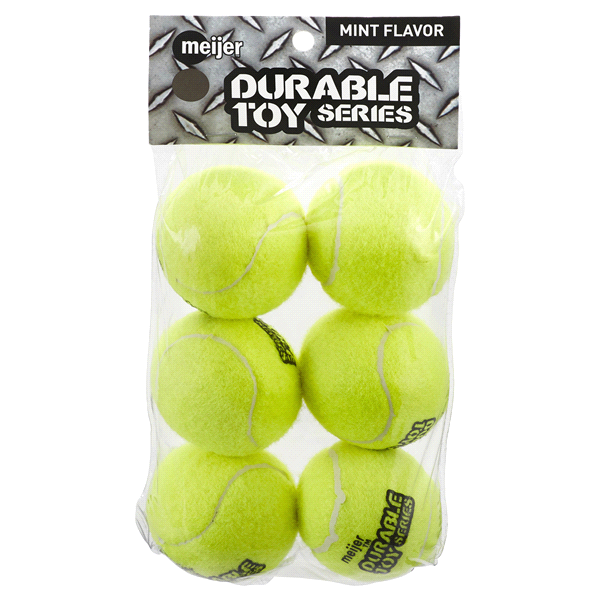 slide 1 of 2, Meijer Durable 2.5" Tennis Ball Dog Toy, Mint Flavor, 6 ct