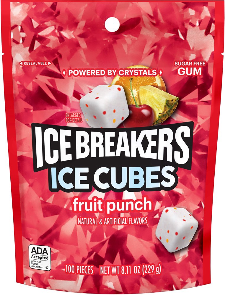 slide 1 of 1, Ice Breakers Ice Cubes Fruit Punch Sugar Free Gum, 8.11 oz