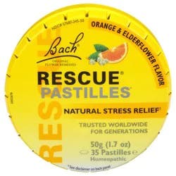 Bach Original Flower Remedies Rescue Orange & Elderflower Flavor Natural Stress Relief 35 Pastilles