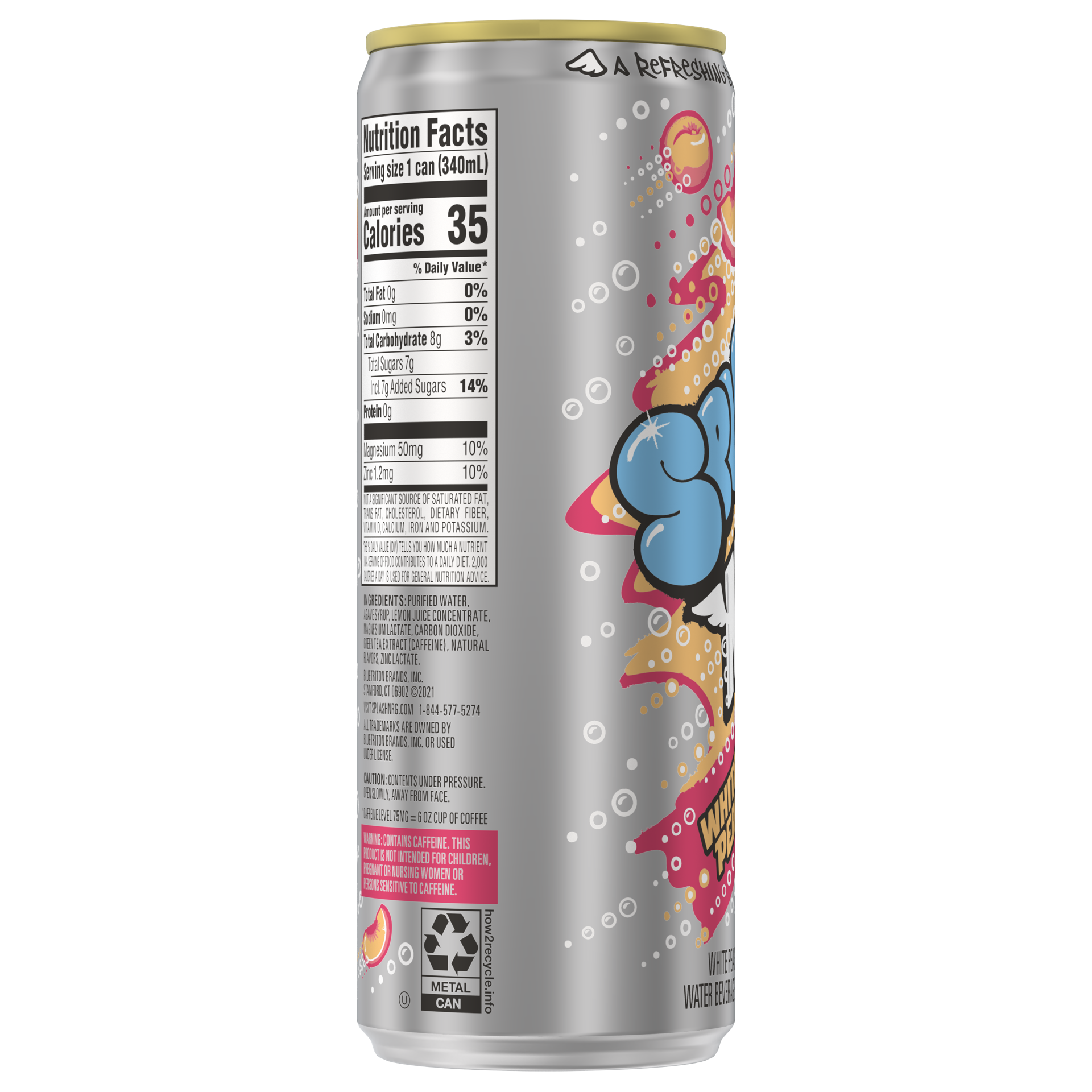 slide 4 of 4, Splash NRG, White Peach Flavored Sparkling Energy Water Beverage, 11.5 Fl Oz Sleek Can, 11.5 oz