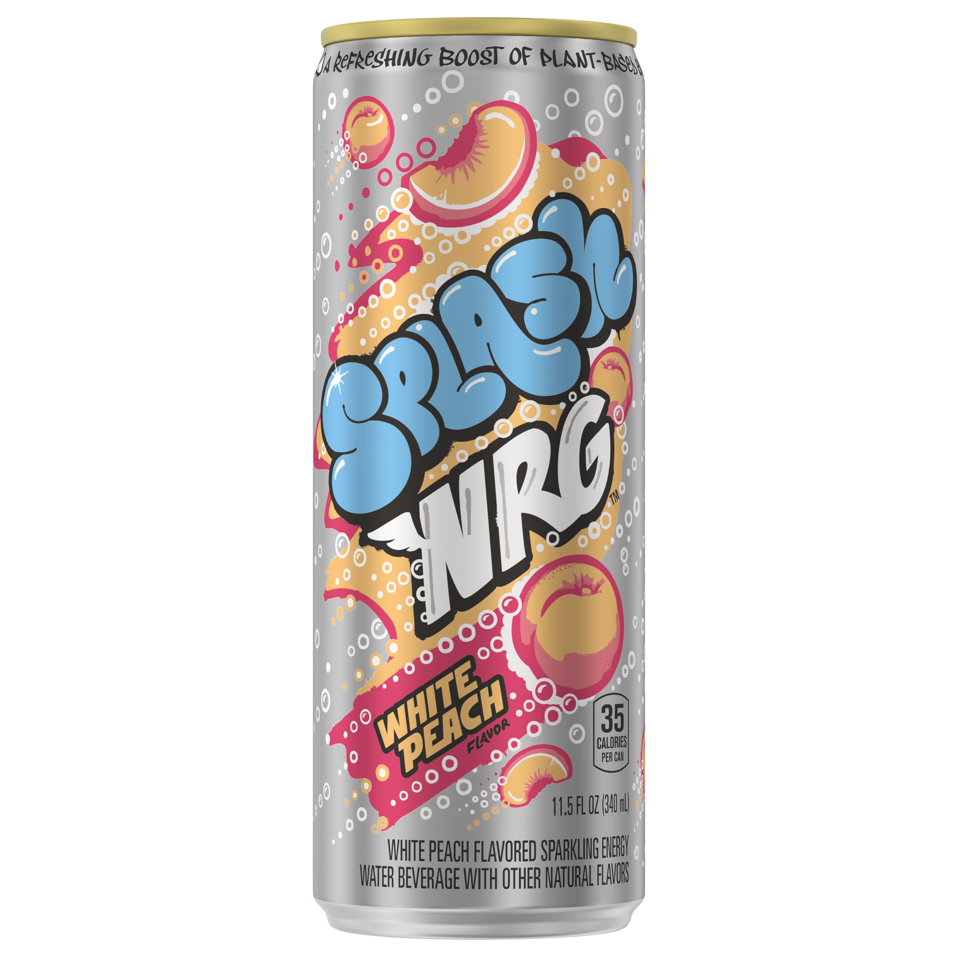 slide 1 of 4, Splash NRG, White Peach Flavored Sparkling Energy Water Beverage, 11.5 Fl Oz Sleek Can, 11.5 oz