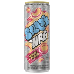 Splash NRG, White Peach Flavored Sparkling Energy Water Beverage, 11.5 Fl Oz Sleek Can