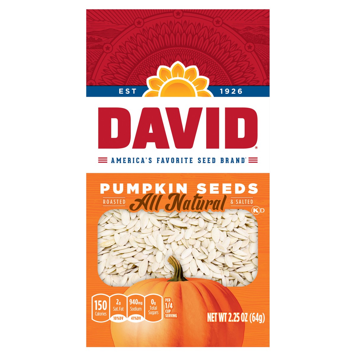slide 1 of 5, DAVID Seeds Salted and Roasted Pumpkin Seeds, Keto Friendly Snack, 2.25 OZ Bag, 2.25 oz
