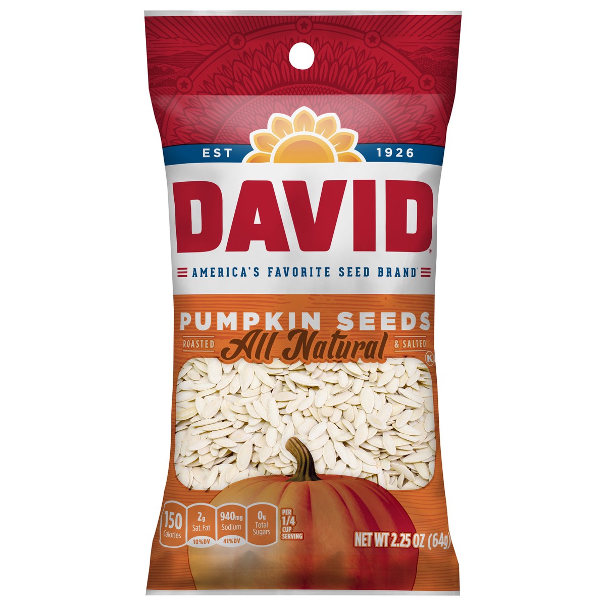 slide 1 of 5, DAVID Seeds Salted and Roasted Pumpkin Seeds, Keto Friendly Snack, 2.25 OZ Bag, 2.25 oz