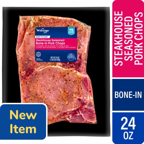 slide 1 of 1, Kroger® Steakhouse Seasoned Bone-In Pork Chops, 24 oz