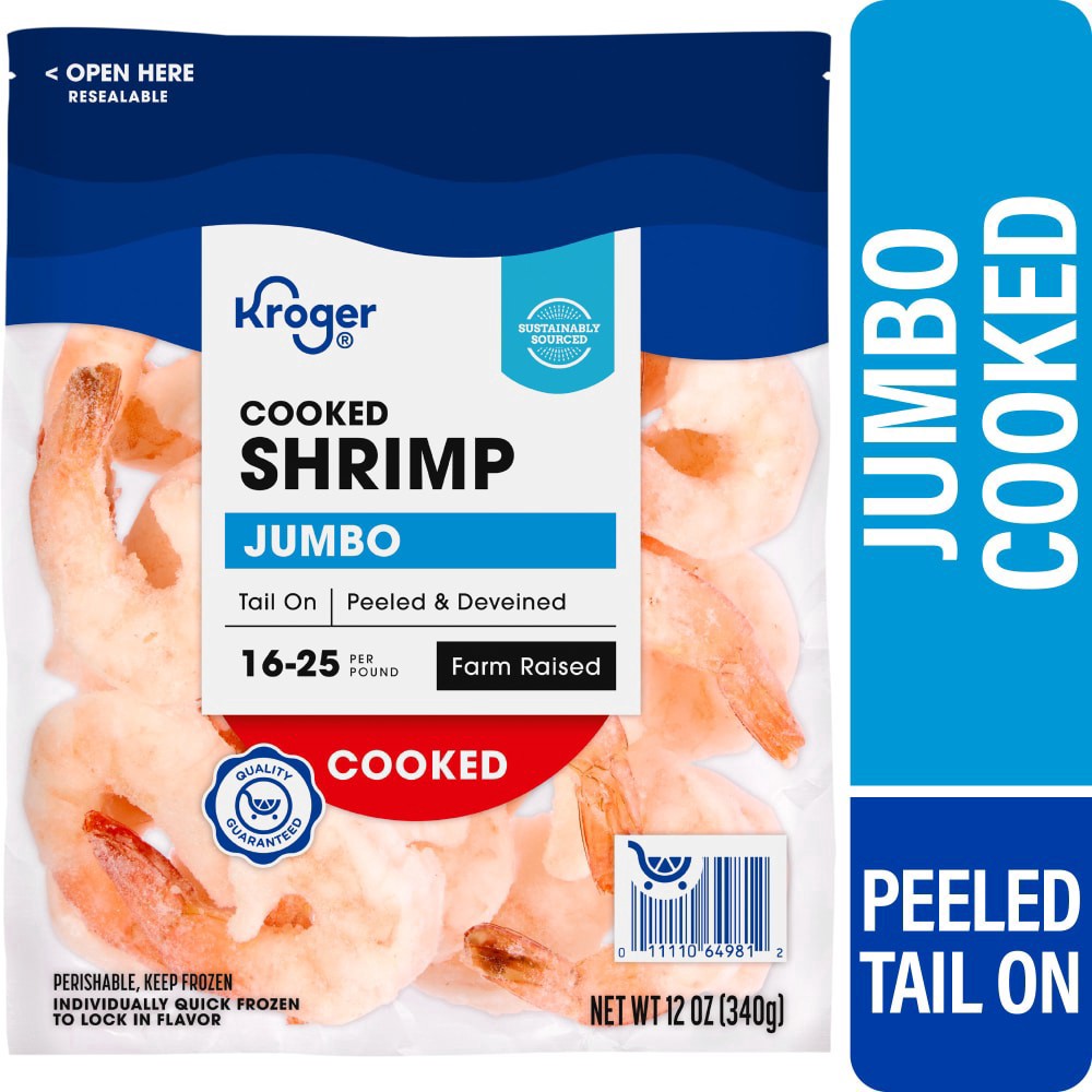 slide 1 of 5, Kroger® Jumbo Shrimp Cooked Peeled & Deveined Tail On, 12 oz