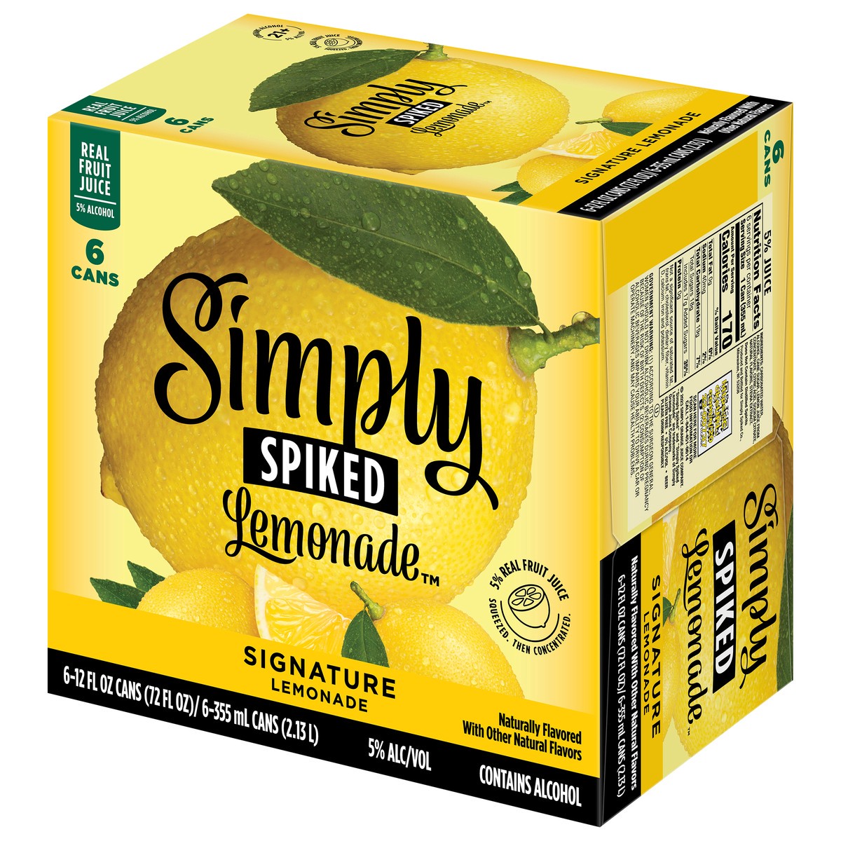 slide 9 of 9, Simply Spiked Hard Lemonade, 6 Pack, 12 fl oz Cans, 5% ABV, 12 fl oz