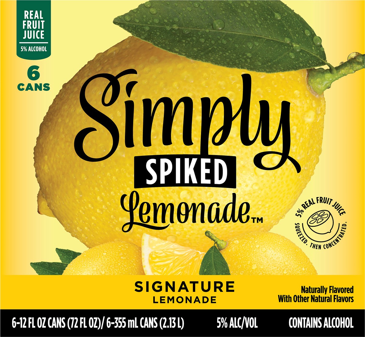 slide 5 of 9, Simply Spiked Hard Lemonade, 6 Pack, 12 fl oz Cans, 5% ABV, 12 fl oz