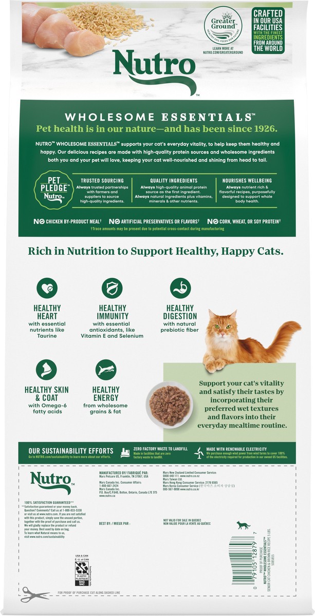 slide 5 of 16, Nutro Wholesome Essentials Senior 7+ Years Chicken & Brown Rice Recipe Cat Food 5 lb, 5 lb