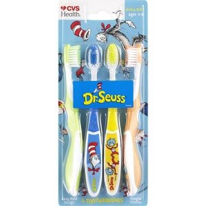 slide 1 of 1, CVS Health Kids Dr. Seuss Toothbrush For Ages 4-8, Extra Soft Bristle, 4 Ct, 1 ct