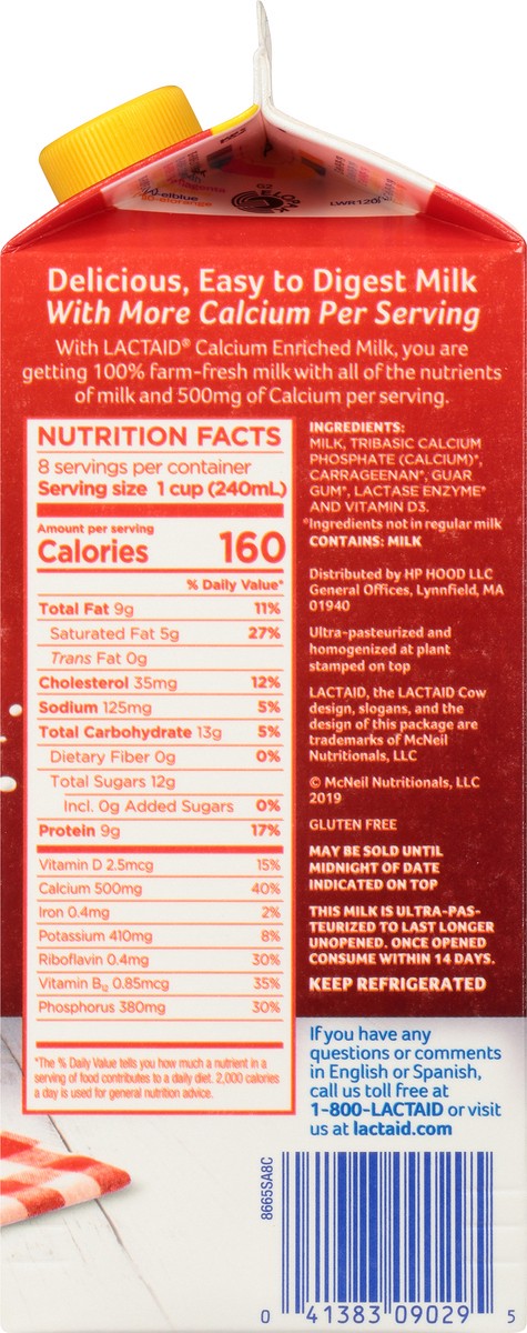 slide 2 of 12, Lactaid Whole Milk Calcium Enriched, 64oz, 1/2 gal