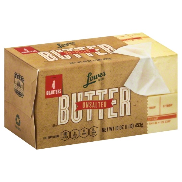 slide 1 of 1, Lowes Foods Butter Unsalted, 16 oz