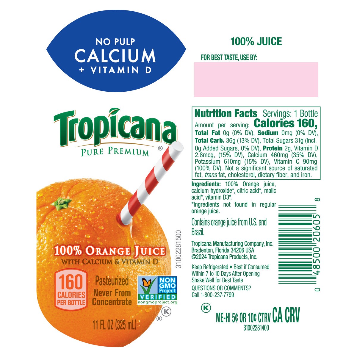 slide 6 of 12, No Pulp 100% Orange Juice, 11 fl oz