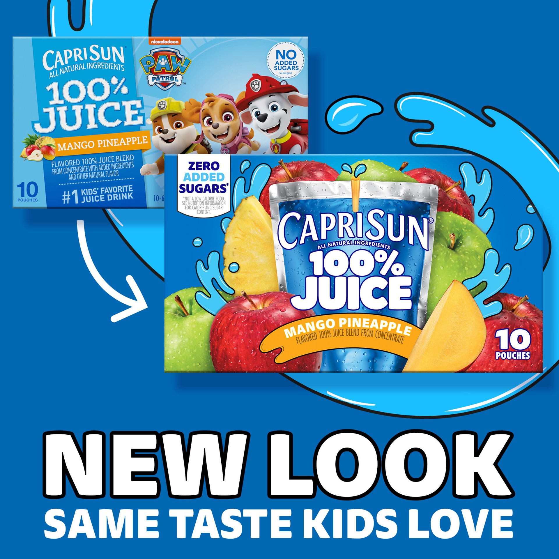 slide 4 of 5, Capri Sun 100% Juice Paw Patrol Mango Pineapple Naturally Flavored Juice Drink Blend Pouches, 10 ct