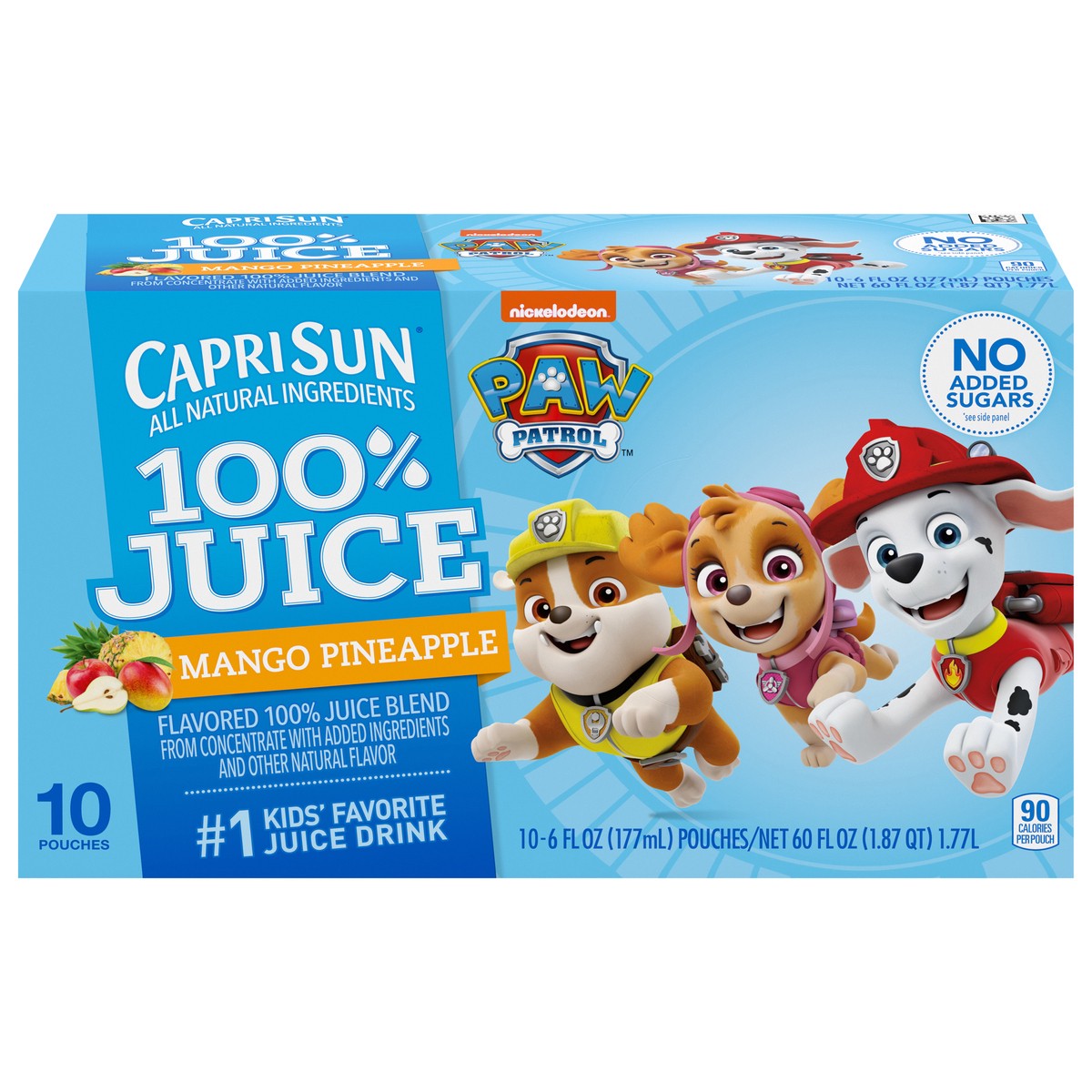 slide 1 of 5, Capri Sun 100% Juice Paw Patrol Mango Pineapple Naturally Flavored Juice Drink Blend Pouches, 10 ct