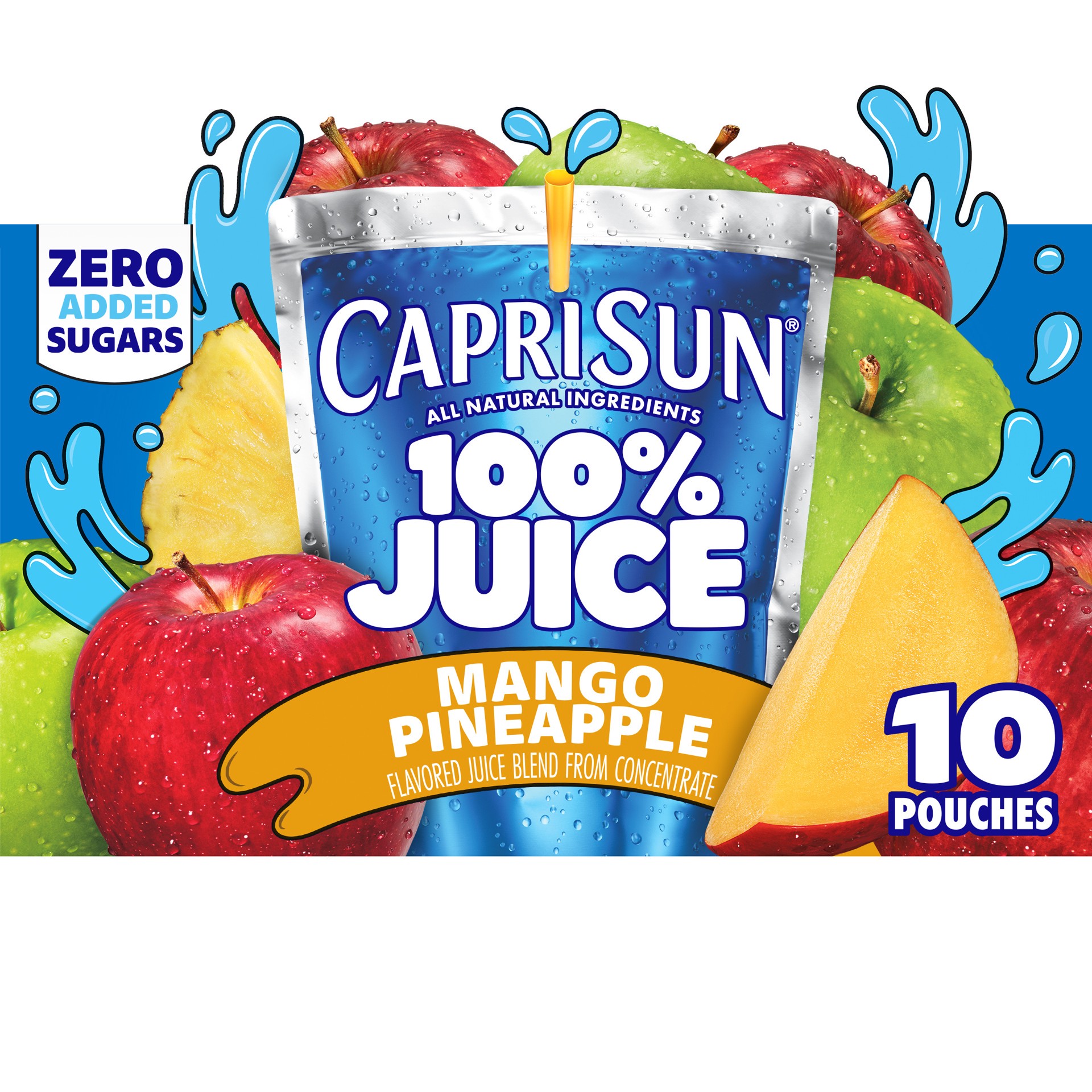 slide 1 of 5, Capri Sun Mango Pineapple Flavored 100% Juice Blend from Concentrate with Added Ingredients and Other Natural Flavor, 10 ct Box, 6 fl oz Pouches, 10 ct