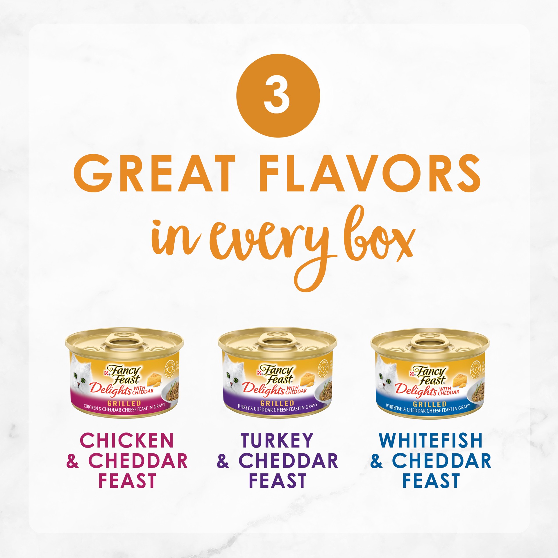 slide 6 of 9, Purina Fancy Feast Delights with Chicken,Turkey, Fish and Cheddar Grilled Collection Gourmet Wet Cat Food - 72oz /24ct Variety Pack, 4.5 lb