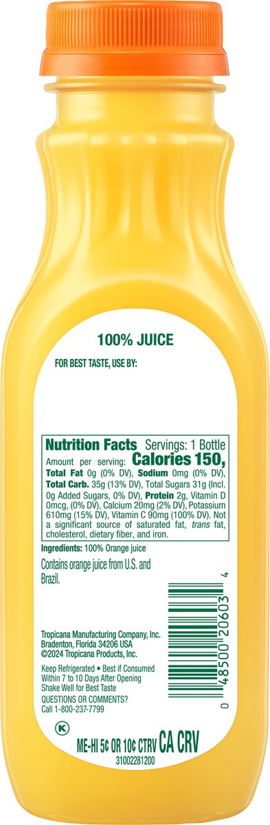 slide 4 of 12, Tropicana Pure Premium 100% Orange Juice Original, No Pulp, Single Serve, 11 fl oz bottle, 11 fl oz