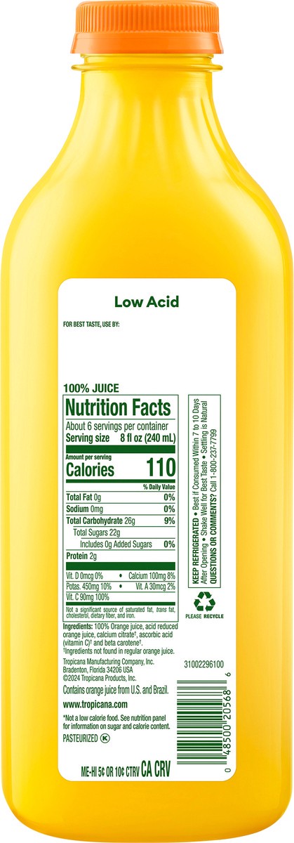 slide 6 of 12, Tropicana Pure Premium Low Acid No Pulp Orange Fruit Juice, 46 Fl Oz Bottle, 46 fl oz
