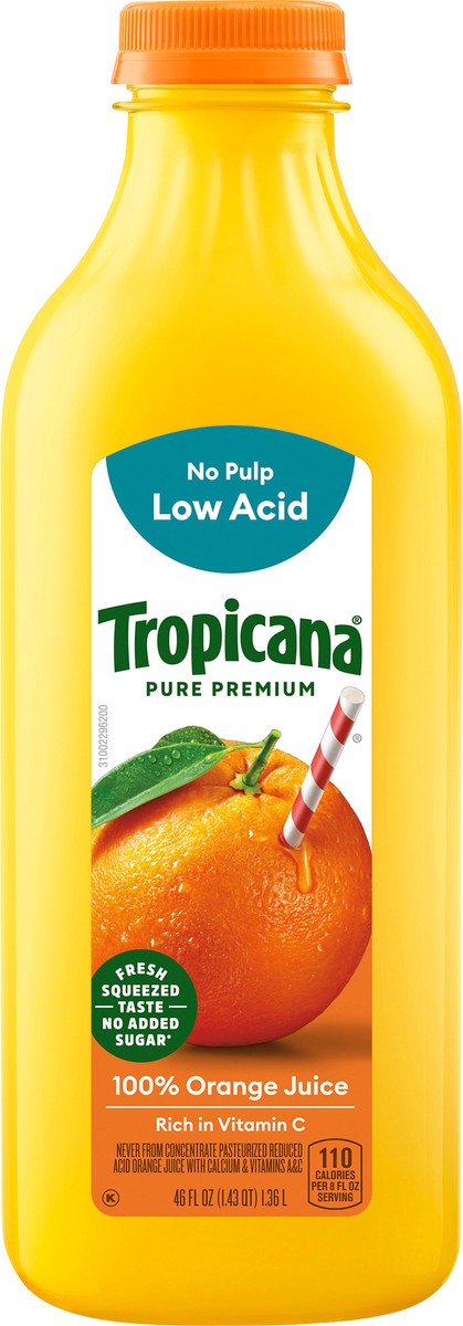 slide 8 of 12, Tropicana Pure Premium Low Acid No Pulp Orange Fruit Juice, 46 Fl Oz Bottle, 46 fl oz
