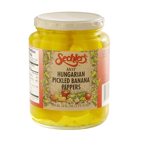 slide 1 of 1, Sechler's Hot Hungarian Pickled Banana Peppers, 24 oz