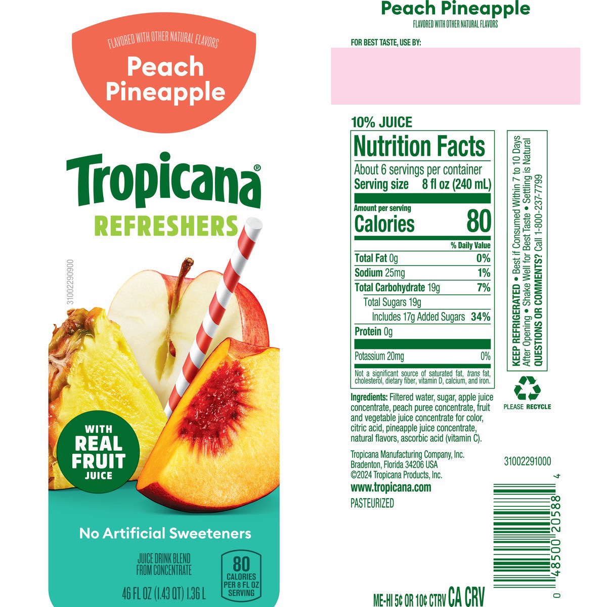 slide 10 of 12, Tropicana Premium Drinks, Peach Pineapple, 46 Fl Oz Bottle, 46 fl oz