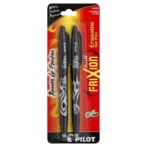 slide 1 of 1, Pilot Frixion Ball Erasable Pens Fine 0.7mm Black Gel Ink, 2 ct