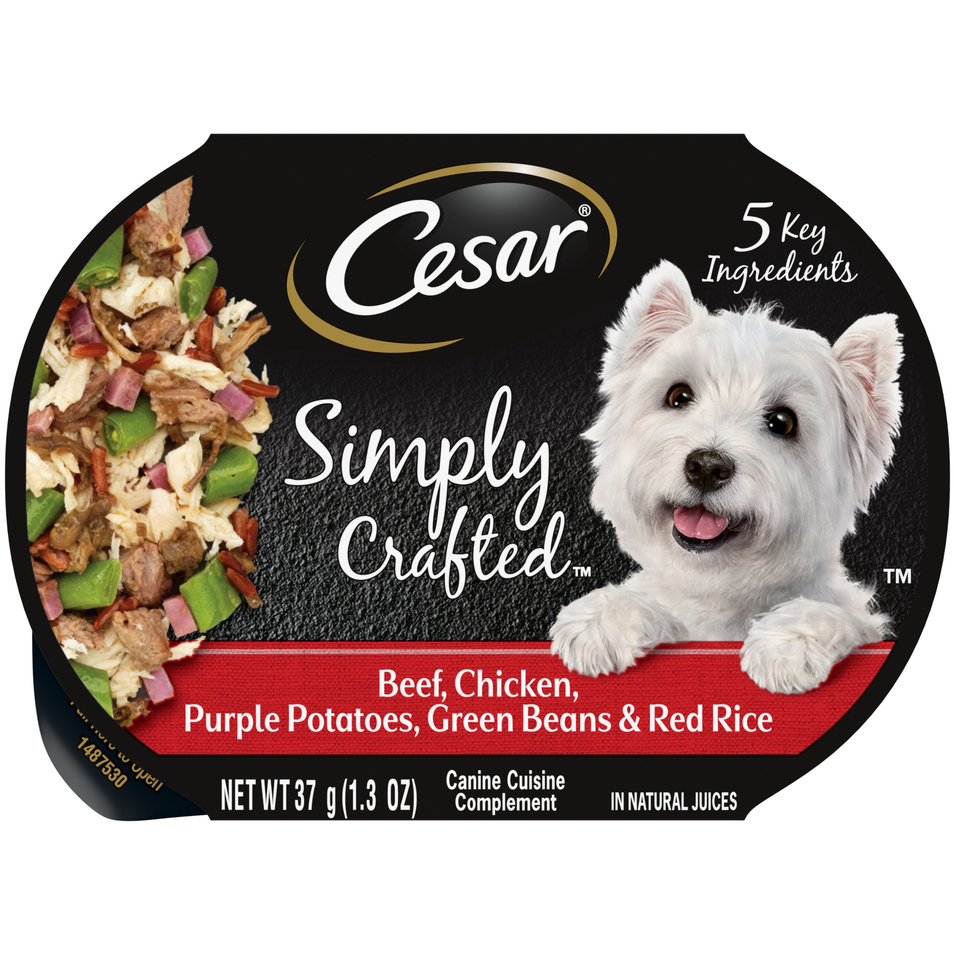 slide 1 of 1, CESAR Simply Crafted Adult Wet Dog Food Meal Topper, Beef, Chicken, Purple Potatoes, Green Beans & Red Rice, (10) Tubs, 1.3 oz