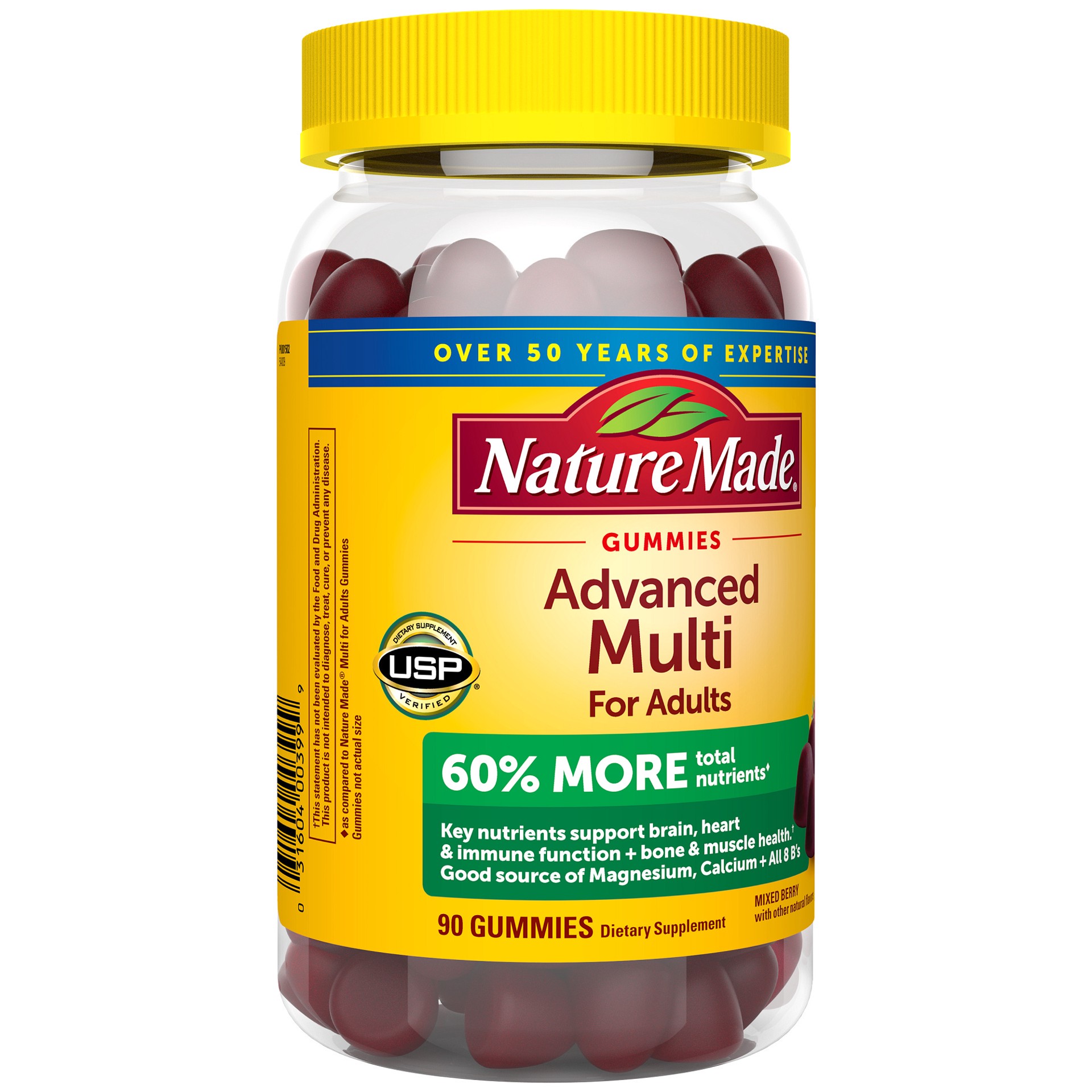 slide 2 of 8, Nature Made Advanced Multivitamin Gummies for Adults with Magnesium, 90 Count, 90 ct