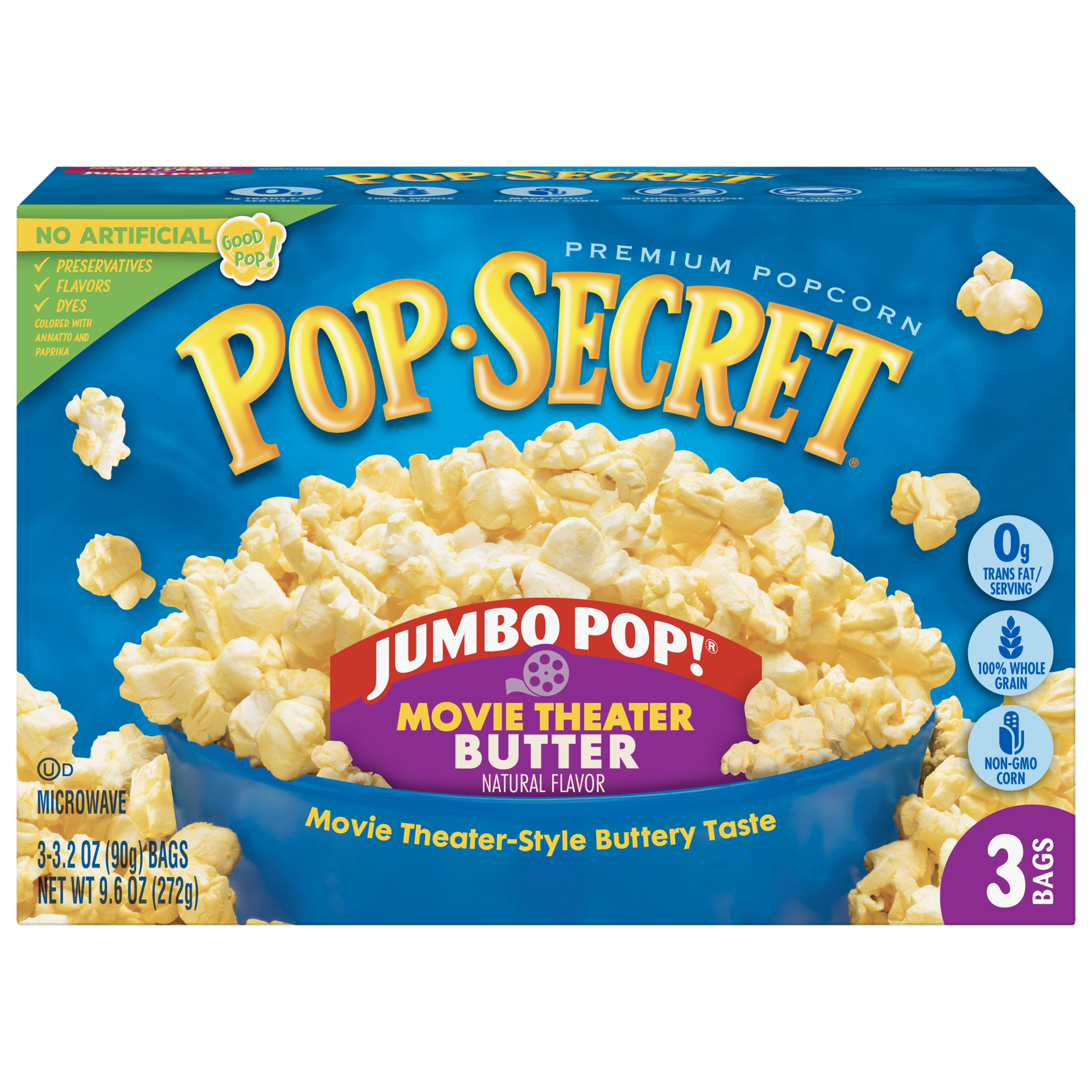 slide 2 of 5, Pop-Secret Popcorn, Jumbo Pop Movie Theater Butter Microwave Popcorn, 3.2 Oz Sharing Bags, 3 Ct, 9.6 oz