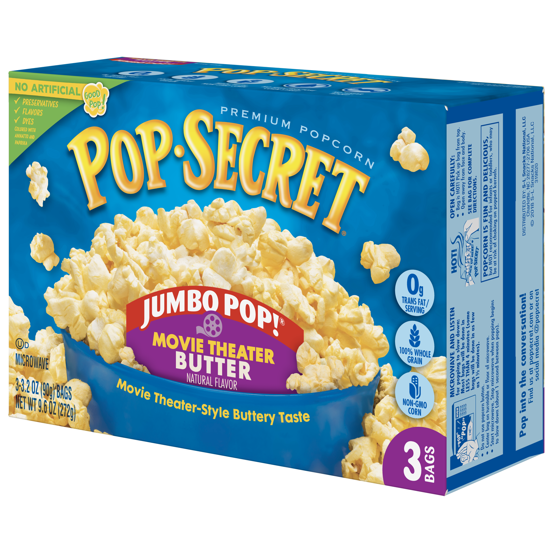 slide 3 of 5, Pop-Secret Popcorn, Jumbo Pop Movie Theater Butter Microwave Popcorn, 3.2 Oz Sharing Bags, 3 Ct, 9.6 oz