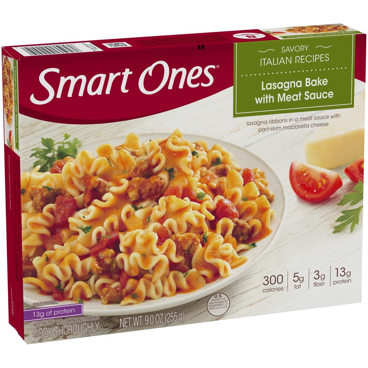 slide 6 of 9, Smart Ones Lasagna Bake with Meat Sauce & Mozzarella Cheese Frozen Meal, 9 oz Box, 9 oz