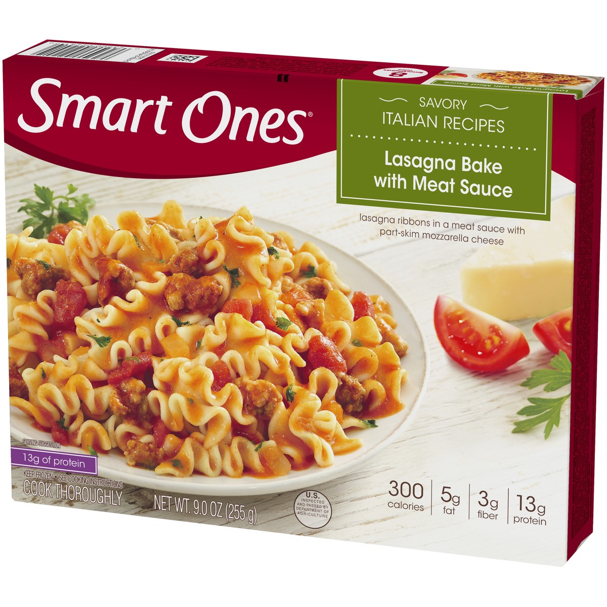 slide 3 of 9, Smart Ones Lasagna Bake with Meat Sauce & Mozzarella Cheese Frozen Meal, 9 oz Box, 9 oz