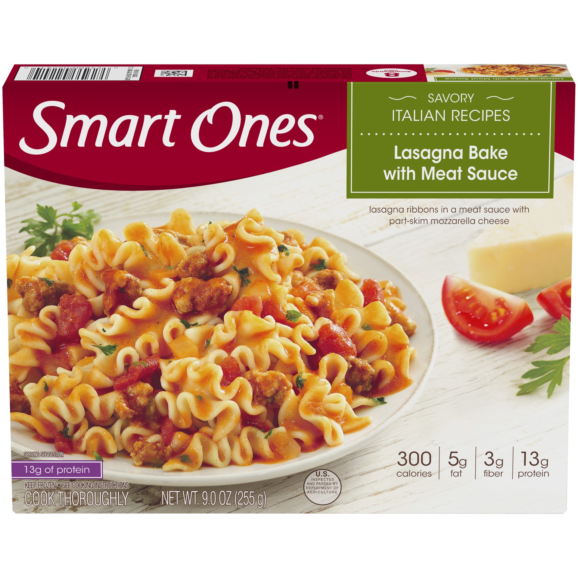 slide 1 of 9, Smart Ones Lasagna Bake with Meat Sauce & Mozzarella Cheese Frozen Meal, 9 oz Box, 9 oz